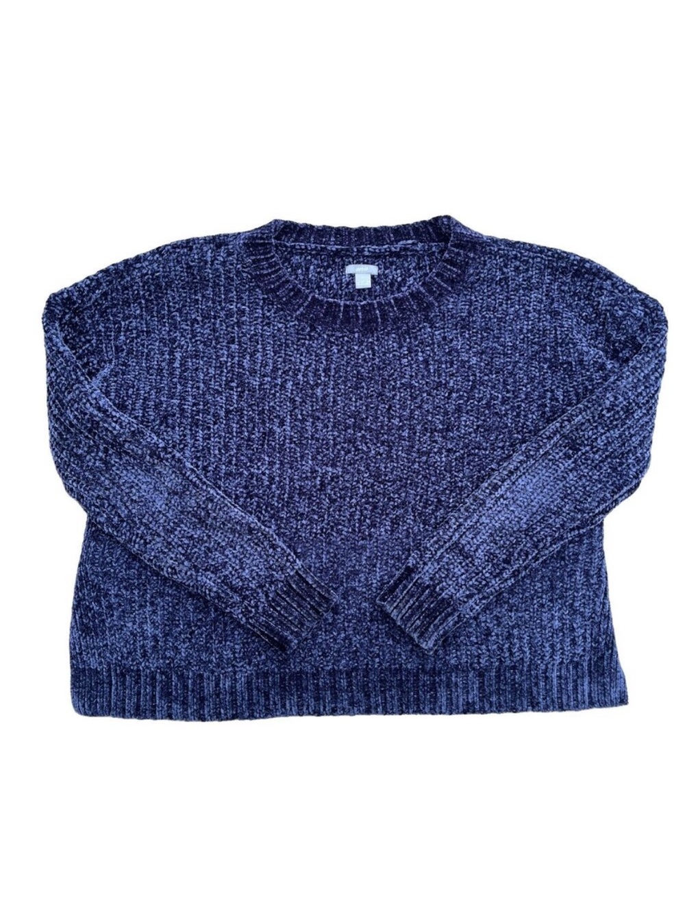 Aerie Women Navy Blue Chenille Oversized Crewneck Sweater Small Ribbed Knit Cozy
